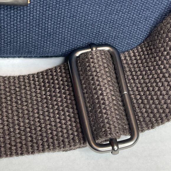 Pottery Barn Bradley Leather Canvas Messenger Laptop Bag Navy Orange - Picture 7 of 16